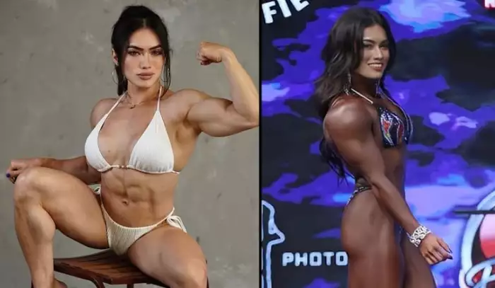 Bílé bikiny, dřevěná židle a 100 kg svalů. Kulturistka poslala internet do kolen
